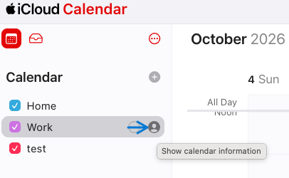 contains the screenshot or options on sharing calendar from iCloud web calendar.