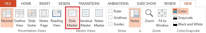 The Slide Master option is on the View tab.