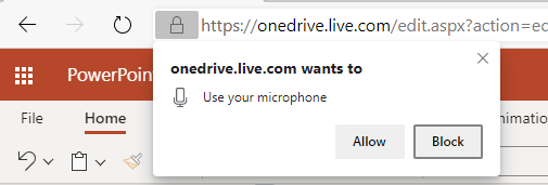 Screenshot of Dialog from browser asking with Allow and Block buttons.