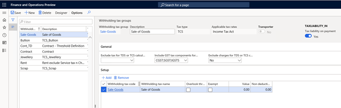 Screenshot showing Click on "Designer" button on action pane and define TCS calculation formula