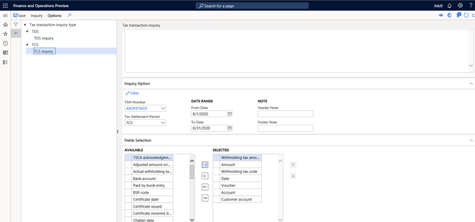 Screenshot showing User can select required column fields to generate report