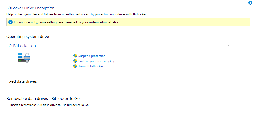 For your security, some settings are managed by your administrator