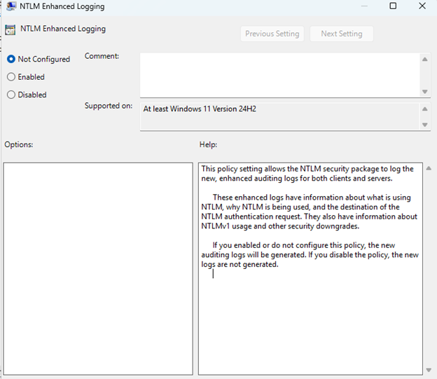 NTLM Enhanced Logging policy