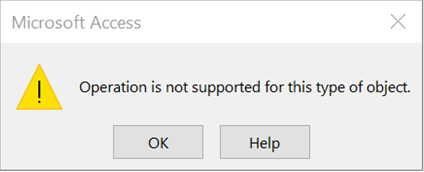 Operation is not supported for this type of object