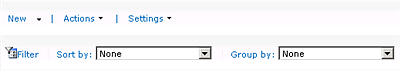 SharePoint list view in browser showing the SharePoint Toolbar and Grouping Toolbar options at the top of the page