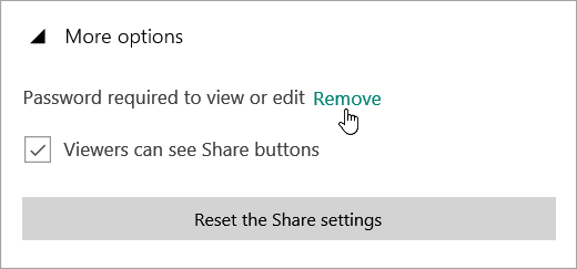 More options menu with the Remove password link.