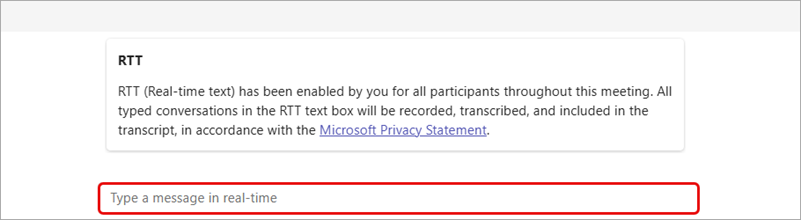 Screenshot highlighting the field where RTT messages are entered.