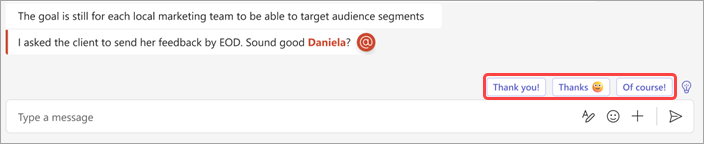 Screenshot showing suggested replies in chat