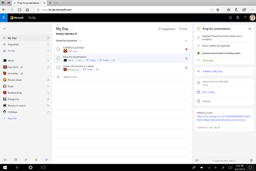 Screenshot of My Day in the new web app