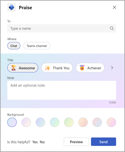 Screenshot of Praise window.