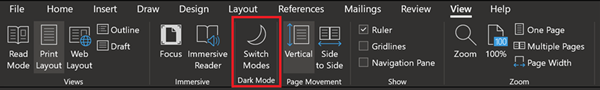 Screenshot that shows the page containing the Switch Mode option.