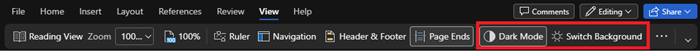 Screenshot that shows the page from which the Dark Mode can be turned on.
