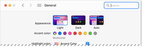 Screenshot that shows the page on which you can set the appearance to be dark.