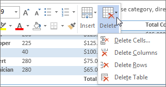 Delete a row, column, or cell from a table | Microsoft Support