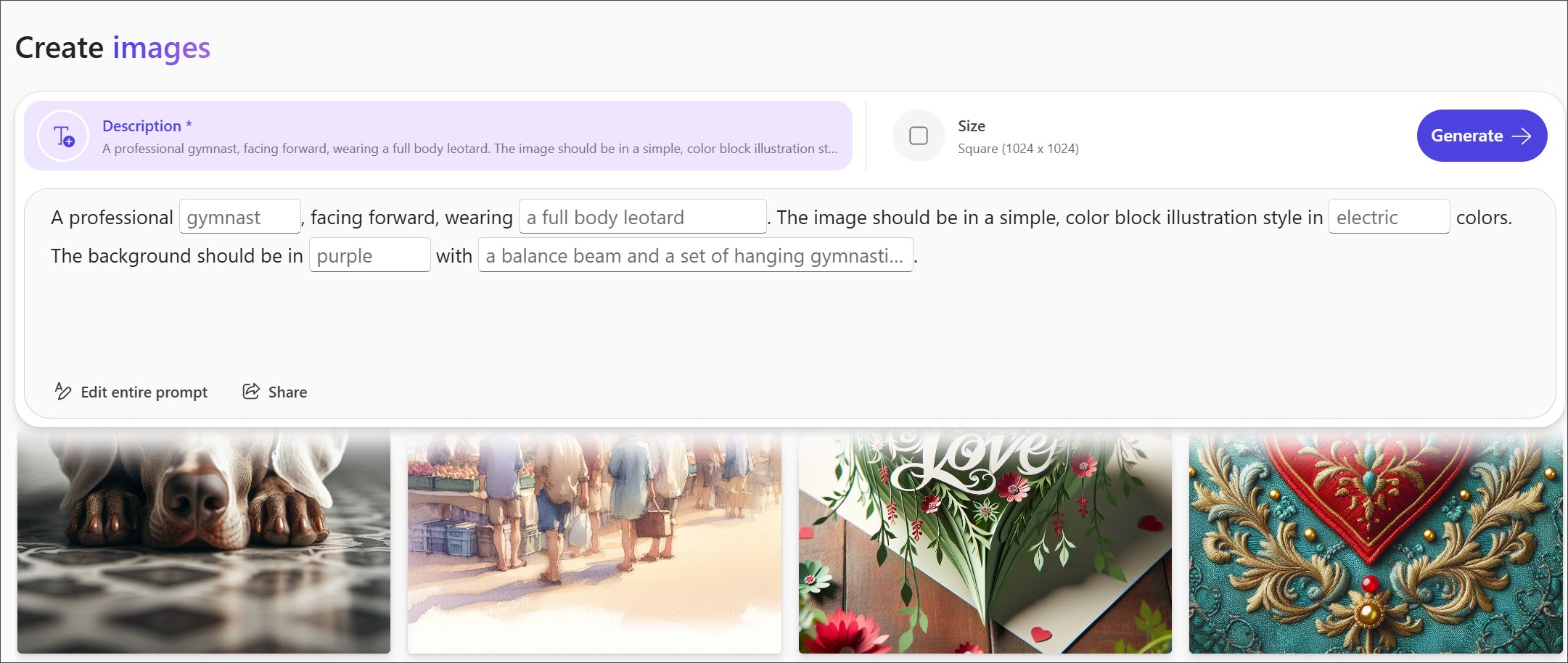 Create with AI tab in Microsoft Designer