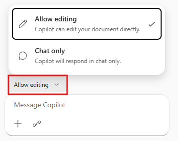 Selector for switching between edit mode and chat mode.