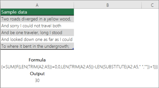 Example of a nested formula to count words