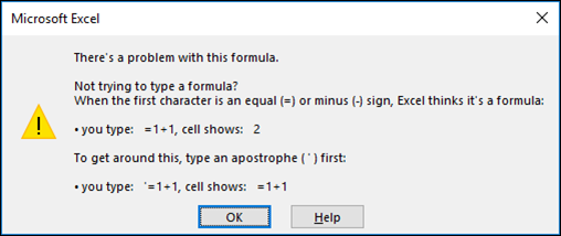 Image of Excels Problem with this formula dialog