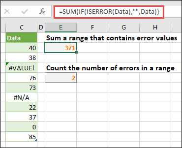 Use arrays to deal with errors. For example, =SUM(IF(ISERROR(Data),,Data) will sum the range named Data even if it includes errors, like #VALUE! or #NA!.