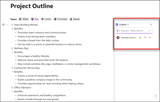 Some make shorter text as an example on how to refine results from Copilot