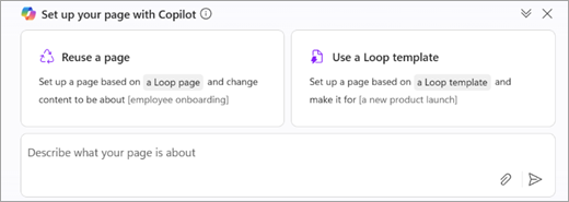 Shows options at the bottom of a Loop page--Reuse a page and Use a Loop template.