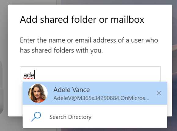 Screenshot about Shared with me to add a shared folder or mailbox