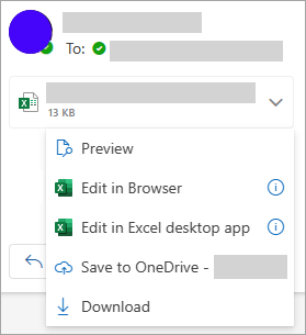 Dropdown menu for saving an attachment to OneDrive.