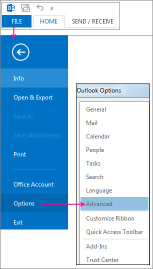 File > Options > Advanced