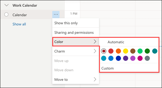 Outlook Web Calendar Color Selection