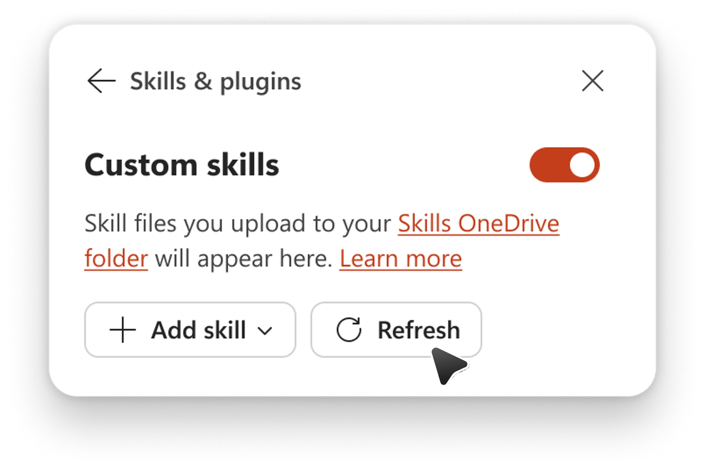 Screenshot that shows to refresh skills to sync with OneDrive.