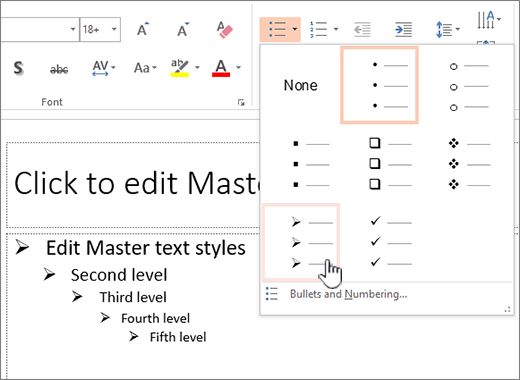 Setting the default bullet for all levels