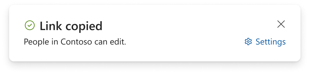 Screenshot of the notification shown on the screen when a link is successfully copied.