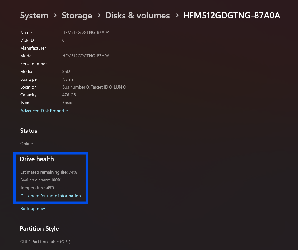 screenshot of drive health