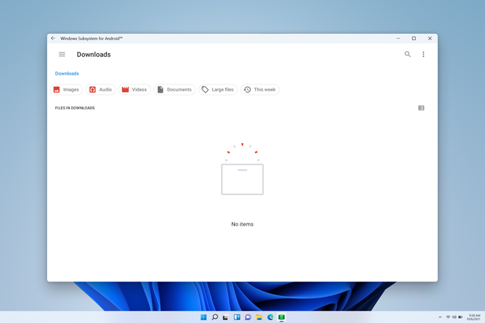 A screenshot of the files window in the Windows Subsystem for Android settings app.