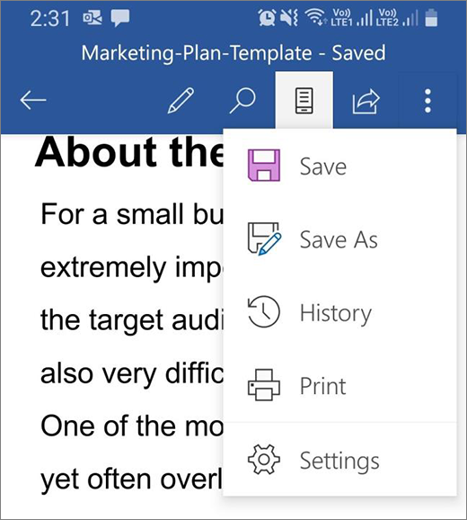 History in the Overflow dropdown