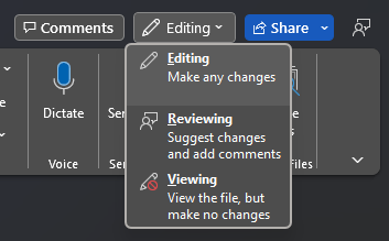 Mode Switcher drop-down menu