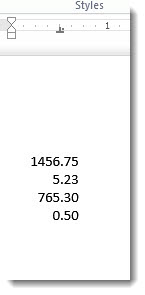 Numbers lined up under decimal tab