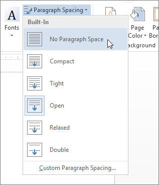 No Paragraph Space on the Paragraph Spacing menu
