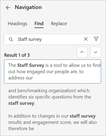 You can use the Find command along with the Navigation pane to search in your Word for the web document.