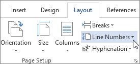 Line Numbers in the Page Setup group
