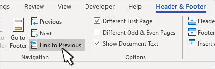Header/Footer Link to previous button