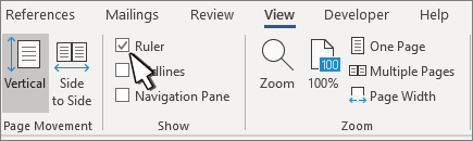 The ruler setting on the View tab