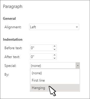 Selecting Hanging indent