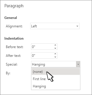 Selecting indent = none