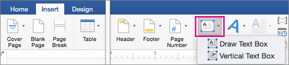 On the Insert tab, Text Box is highlighted.
