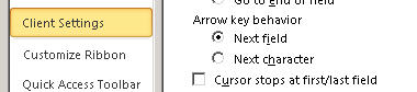 Focus view of the arrow key movement options