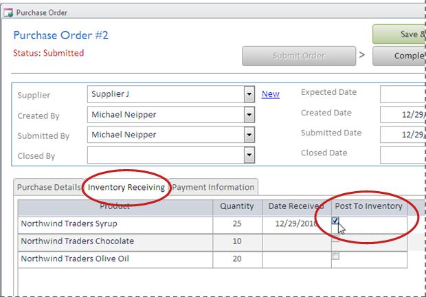 Goods Template Post to Inventory check box