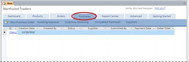 Goods Template Purchases Tab