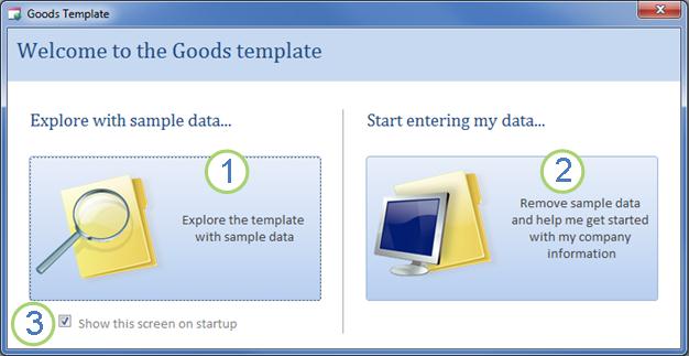 The Goods template welcome dialog box