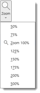 Access Zoom ribbon zoom percentage options.